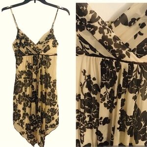 Trixxi Black Cream Floral Chiffon Tea Wedding Party Midi Dress Size M